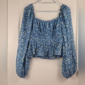 Moon River Blue Cropped Cottagecore Blouse M